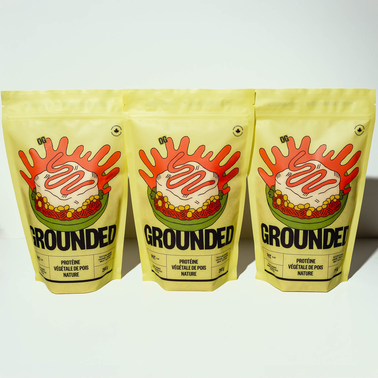 Lot de 3 sacs de protéine de pois texturée Grounded, PVT nature qui remplace la viande hachée.