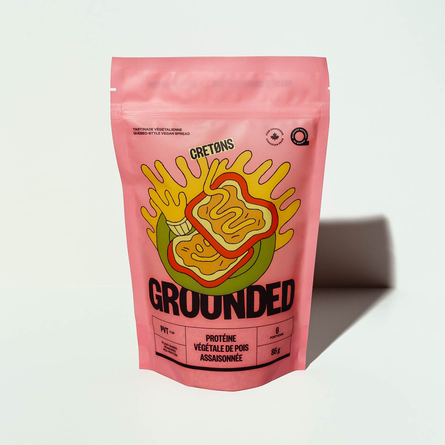 Protéine végétale Grounded à base de pois, PVT à texture fine incluant les ingrédients et épices pour cuisiner une alternative végé aux cretons classiques québécois.