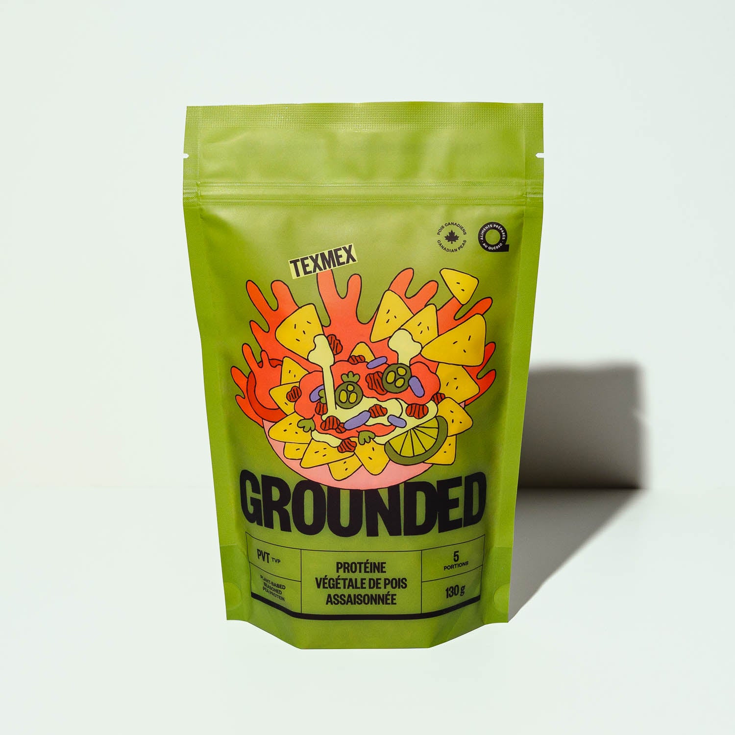 Protéine de pois Grounded, PVT assaisonnée à saveur Tex-Mex qui imite la viande hachée pour tacos, nachos ou chili végé.