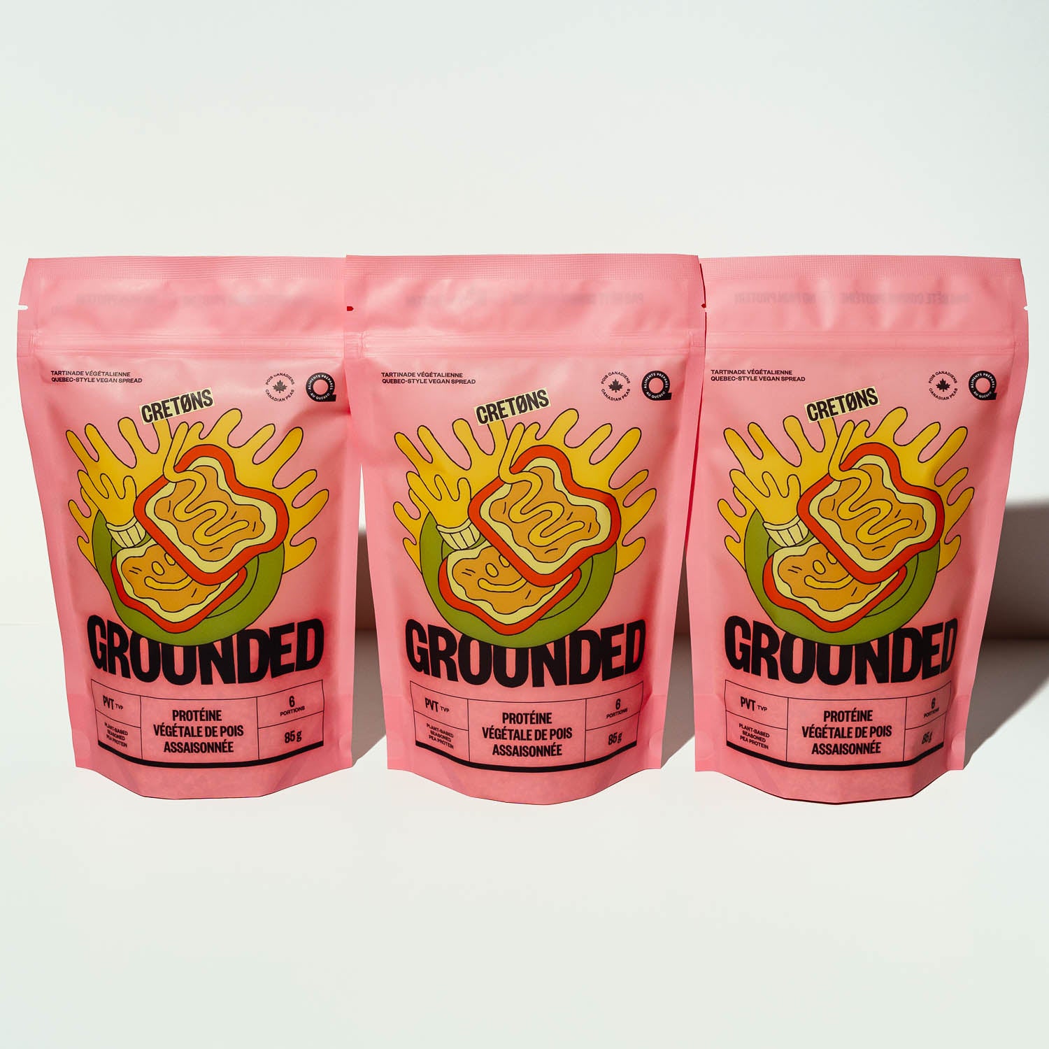 Trio de 3 sacs de cretons végés Grounded – alternative végé à la viande tartinable, riche en protéine de pois.